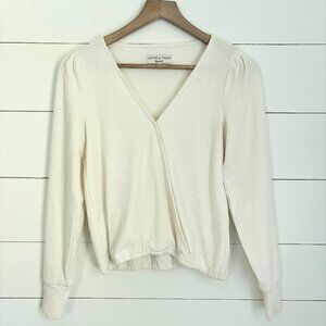 Madewell Texture & Thread cream colored crossover front top